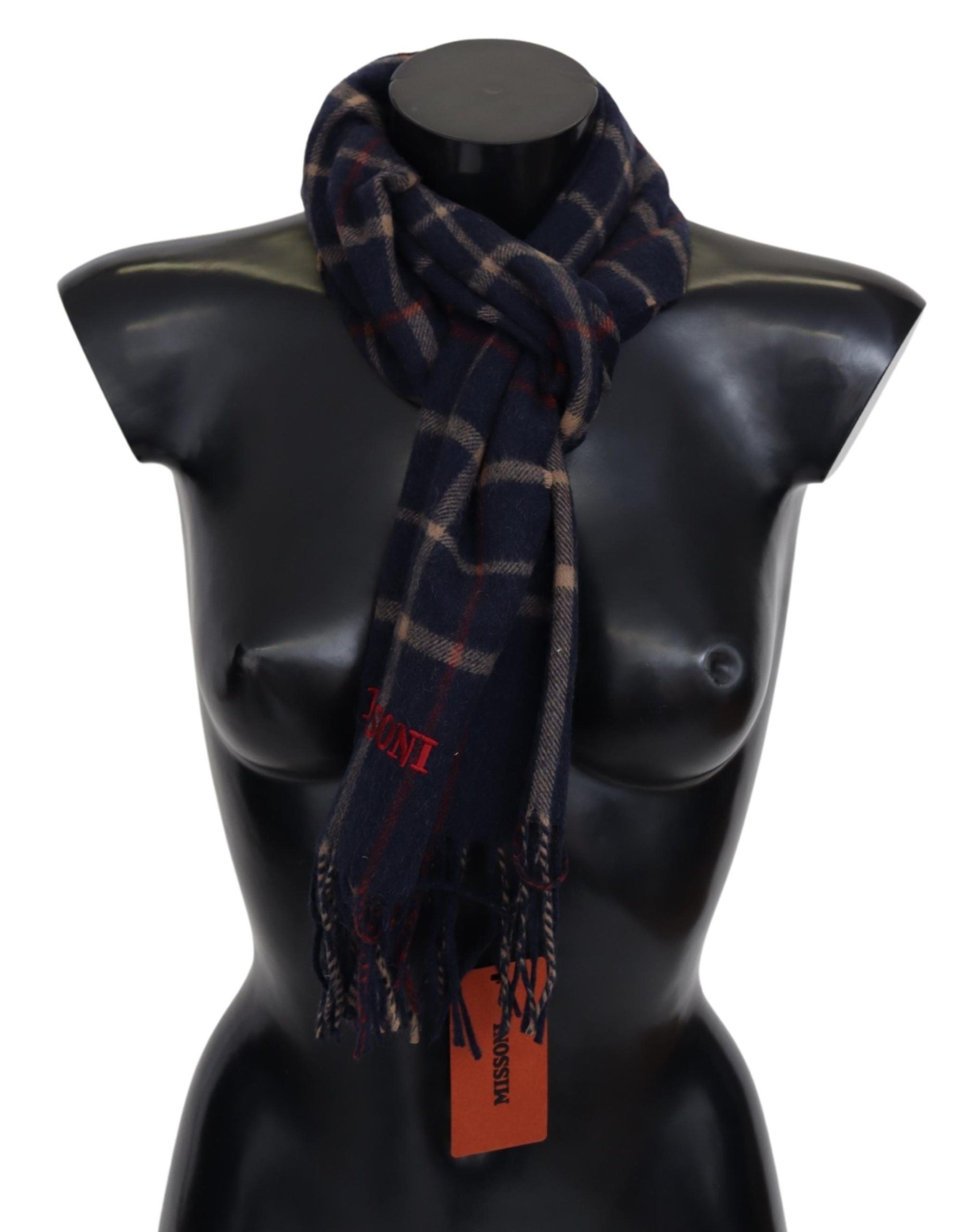 Missoni Navy Plaid Wool Scarf