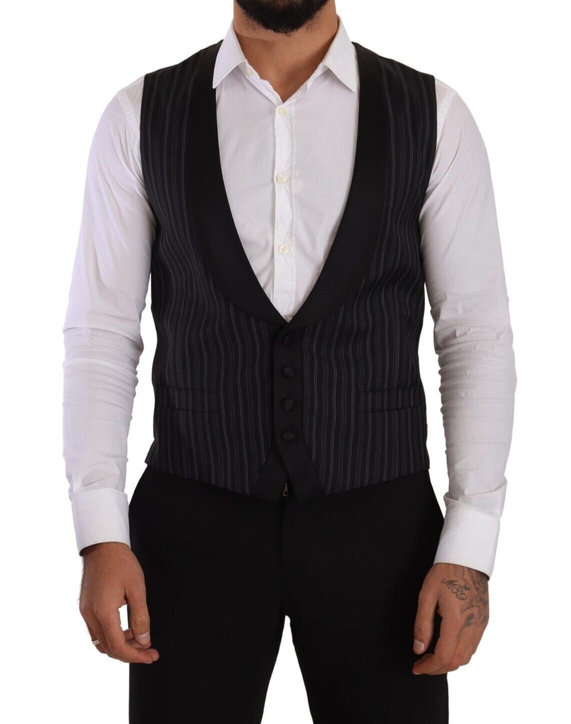 Dolce & Gabbana Striped Wool Vest - Black