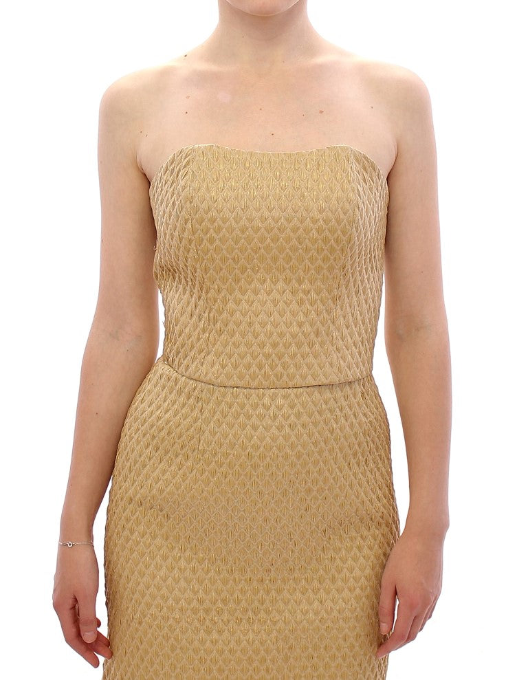 Andrea Incontri Gold Strapless Brocade Cocktail Dress