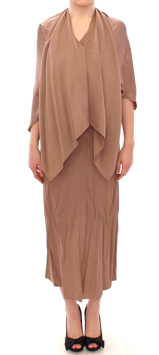 Draped Neckline Midi Silk Dress