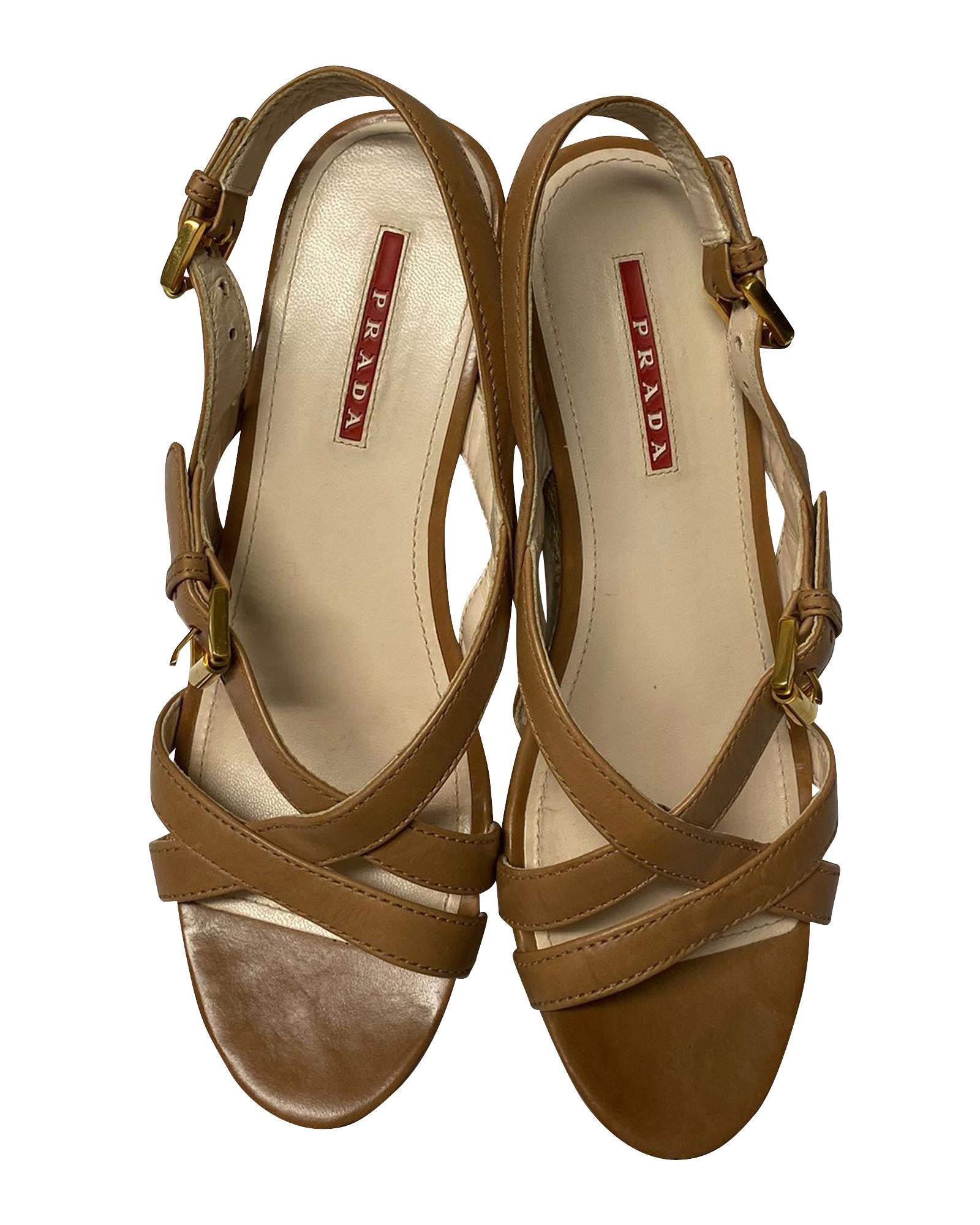 Beige Leather Wedge Shoes