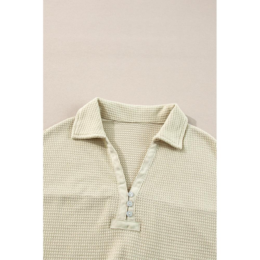 Azura Exchange Parchment Textured Buttoned Long Sleeve Top 2 Piece Shorts Set