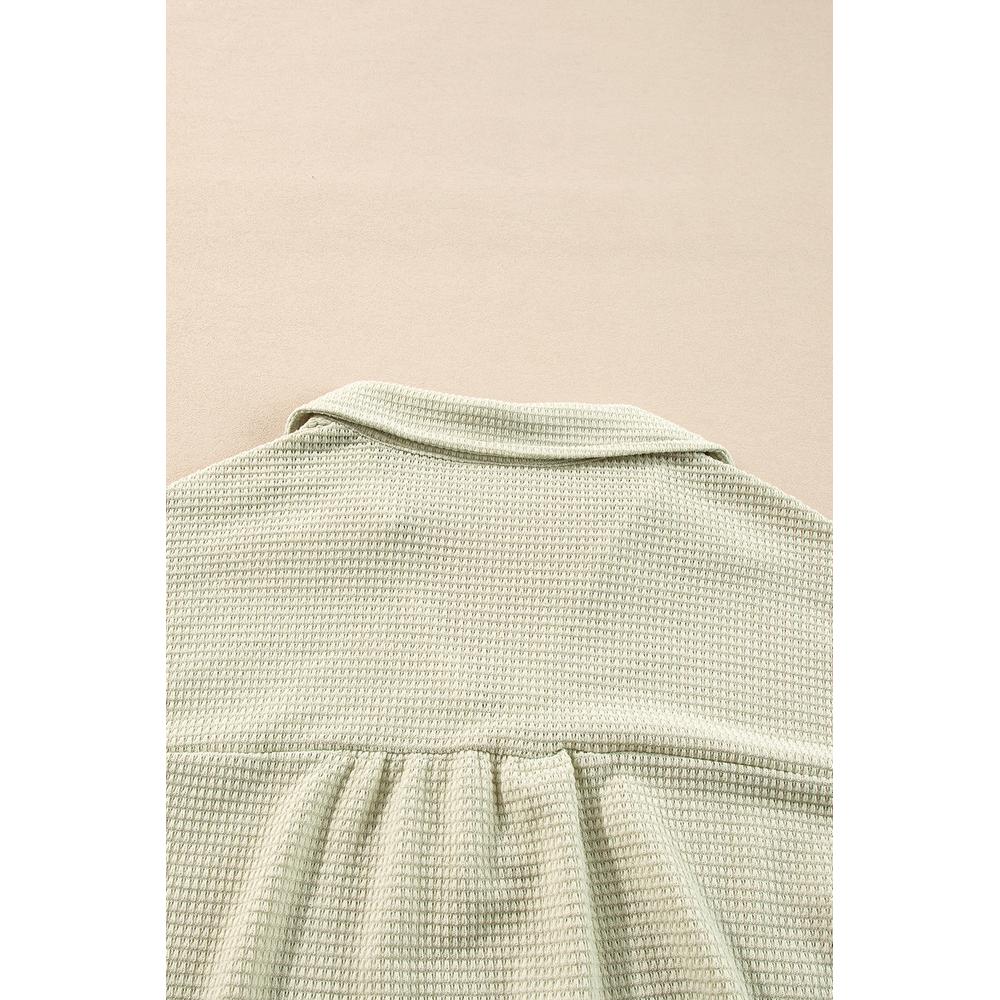 Azura Exchange Parchment Textured Buttoned Long Sleeve Top 2 Piece Shorts Set