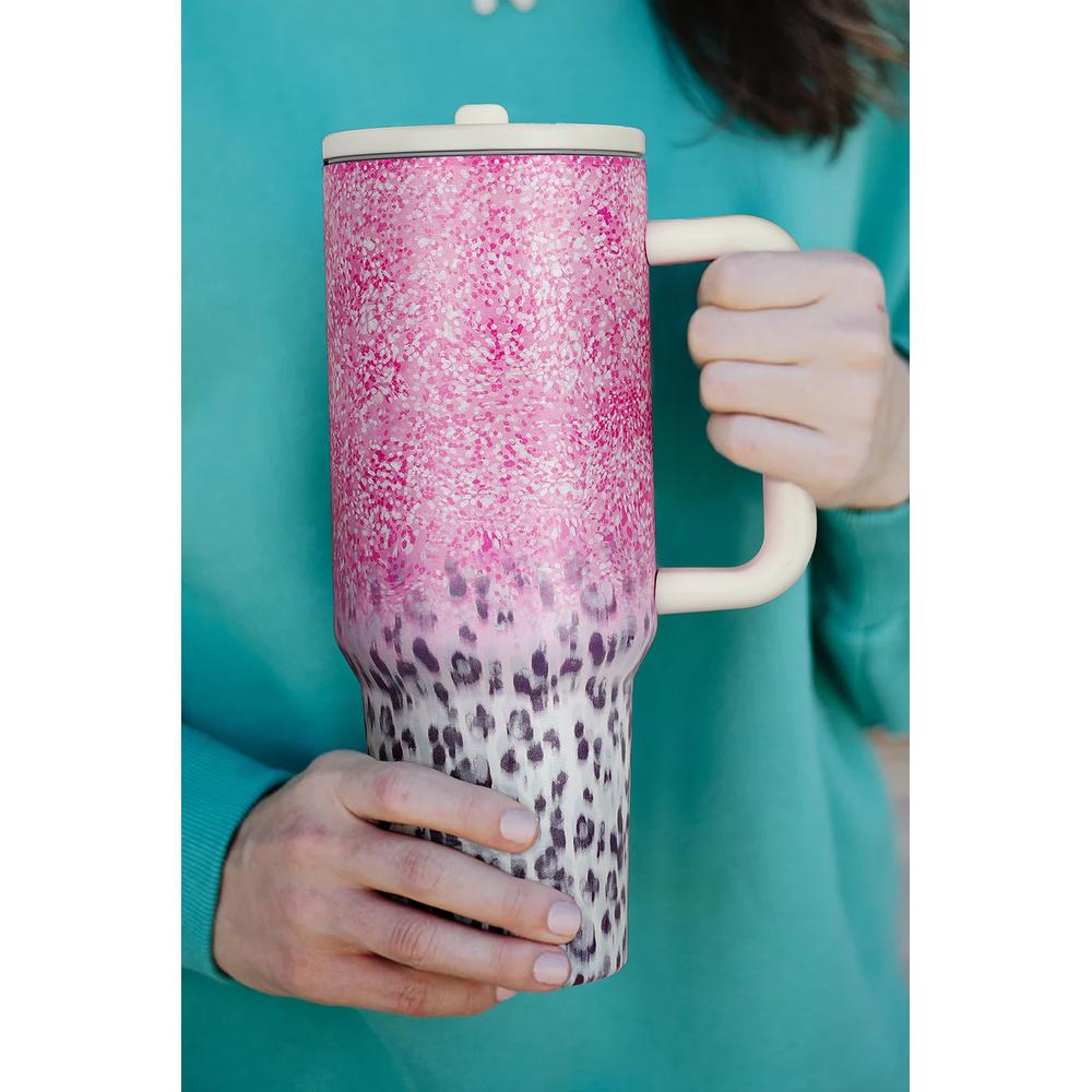 Azura Exchange Pink Leopard Gradient 40oz Stainless Steel Thermos Travel Cup