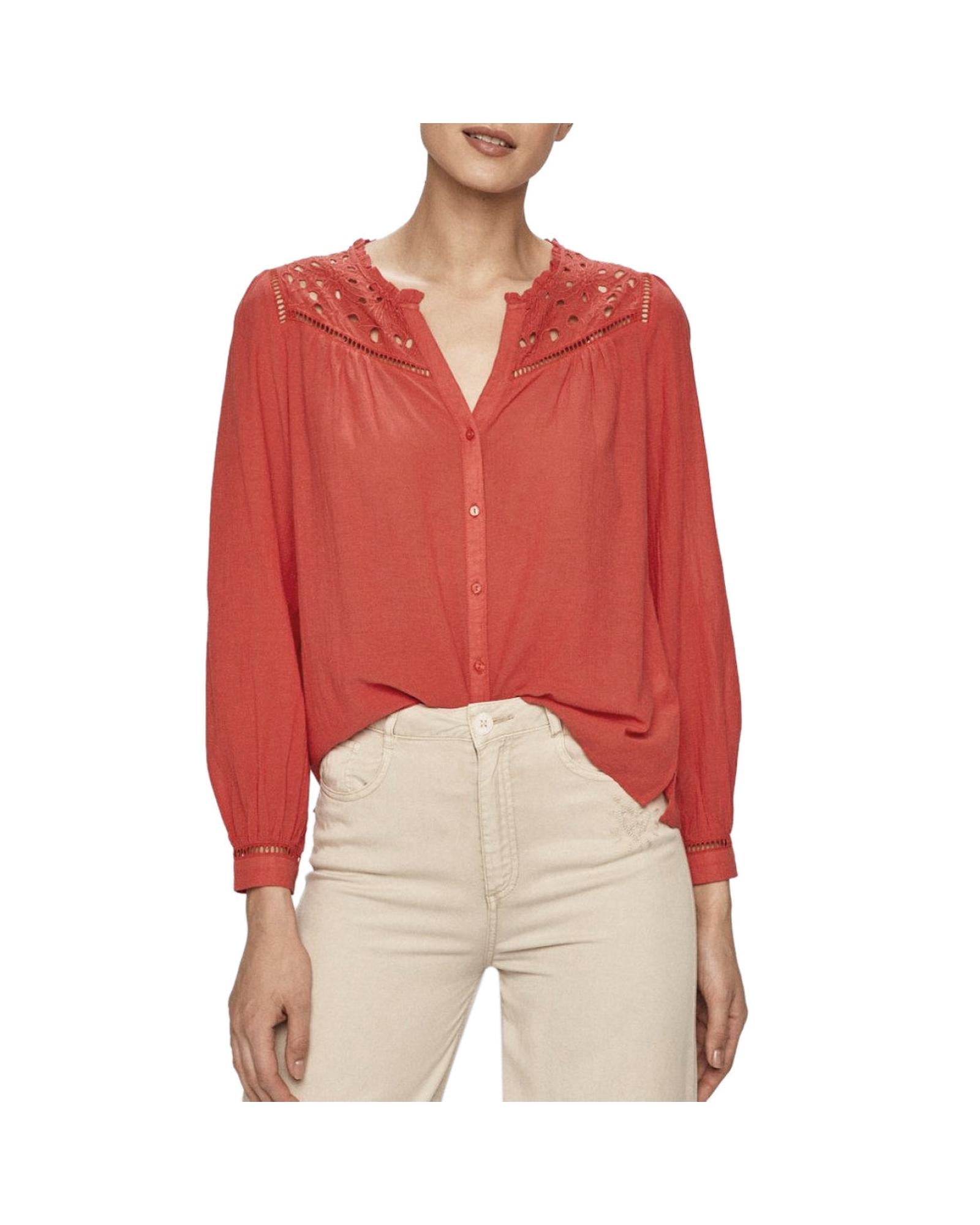 V-Neck Long Sleeve Blouse with Button Fastening