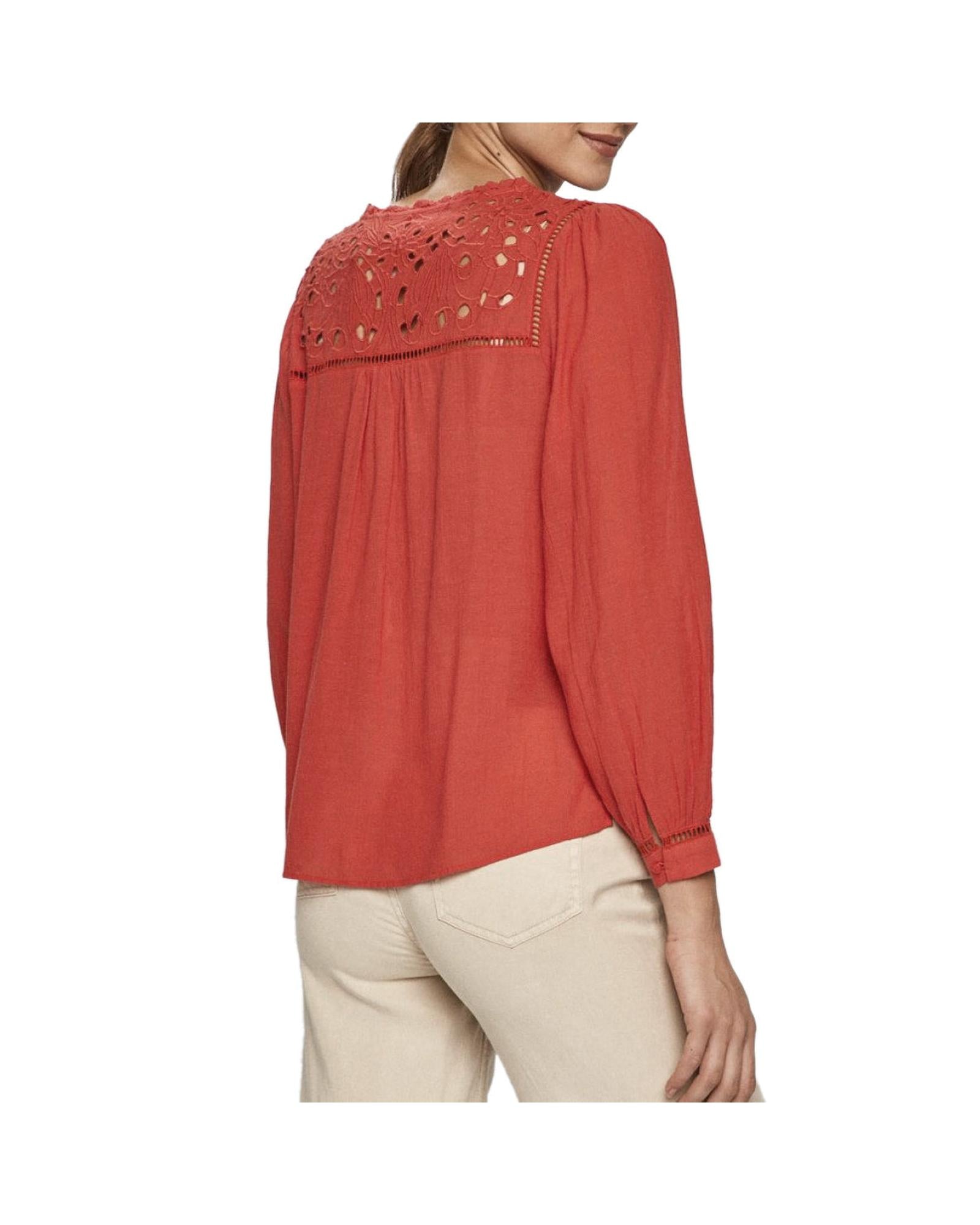 V-Neck Long Sleeve Blouse with Button Fastening