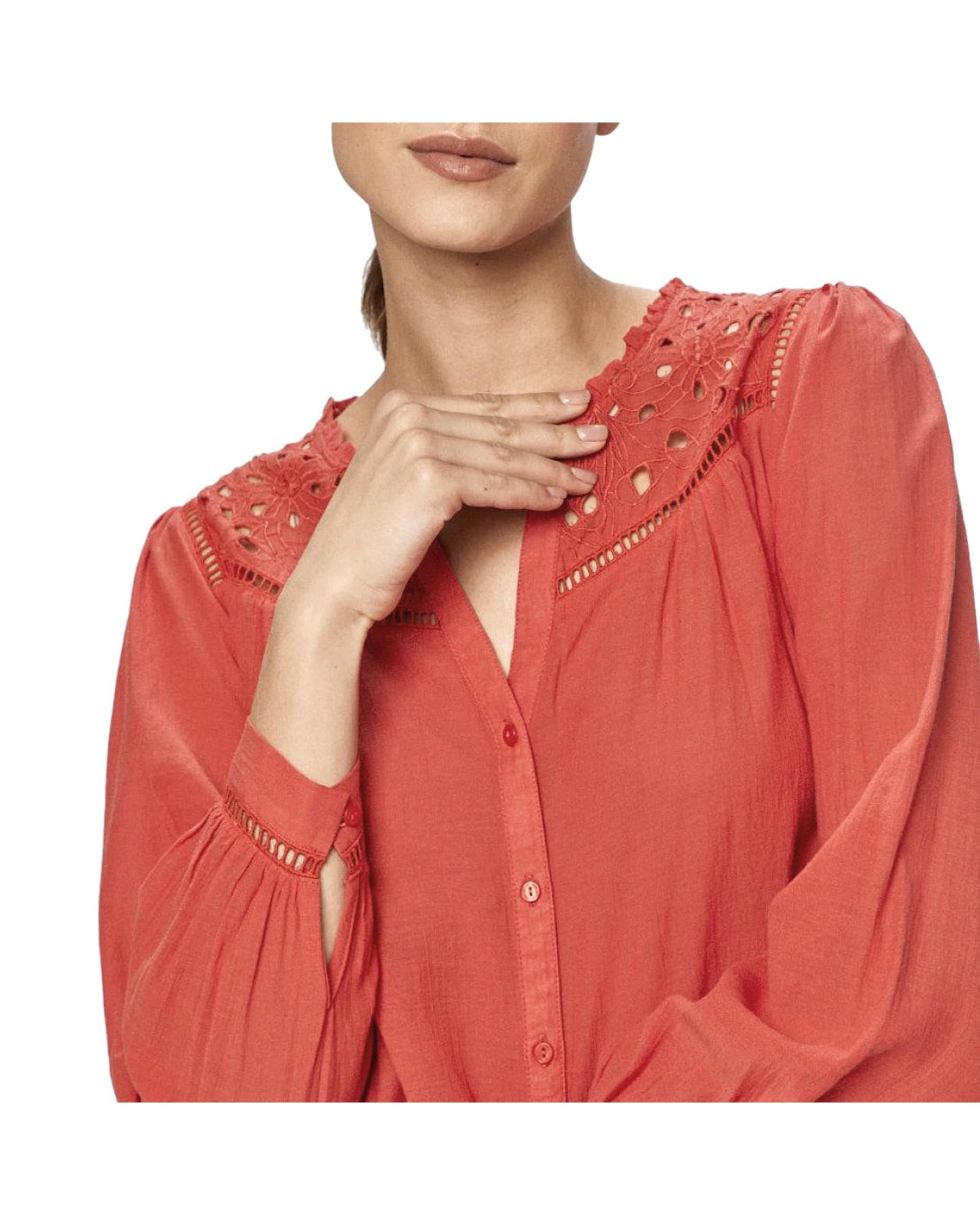 V-Neck Long Sleeve Blouse with Button Fastening