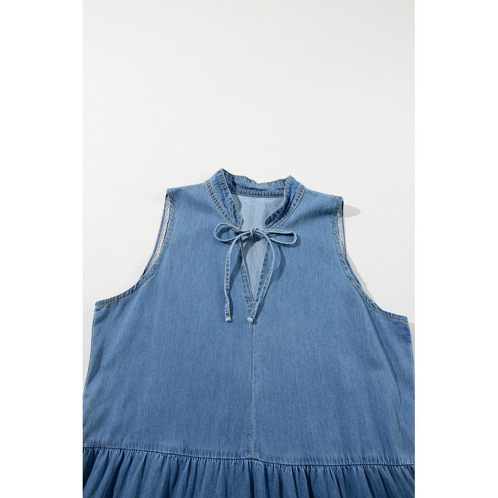 Blue Sleeveless Tiered Chambray Maxi Dress
