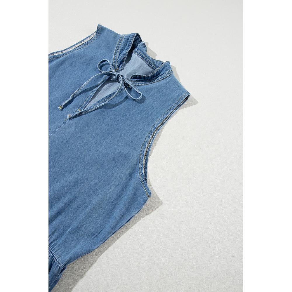 Blue Sleeveless Tiered Chambray Maxi Dress