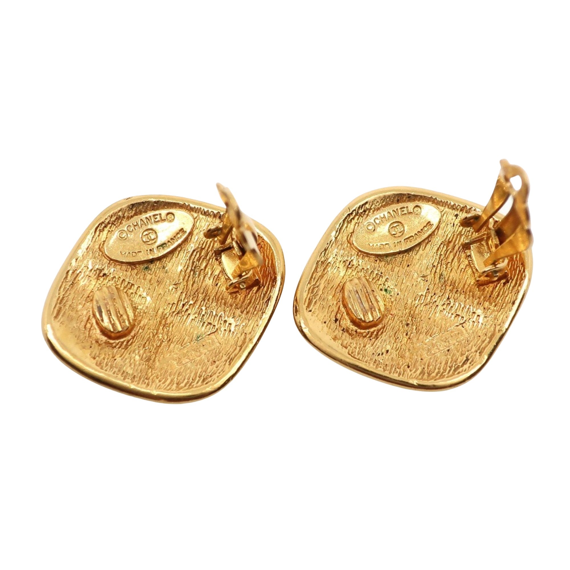Quilted Gold Earrings CC Logo