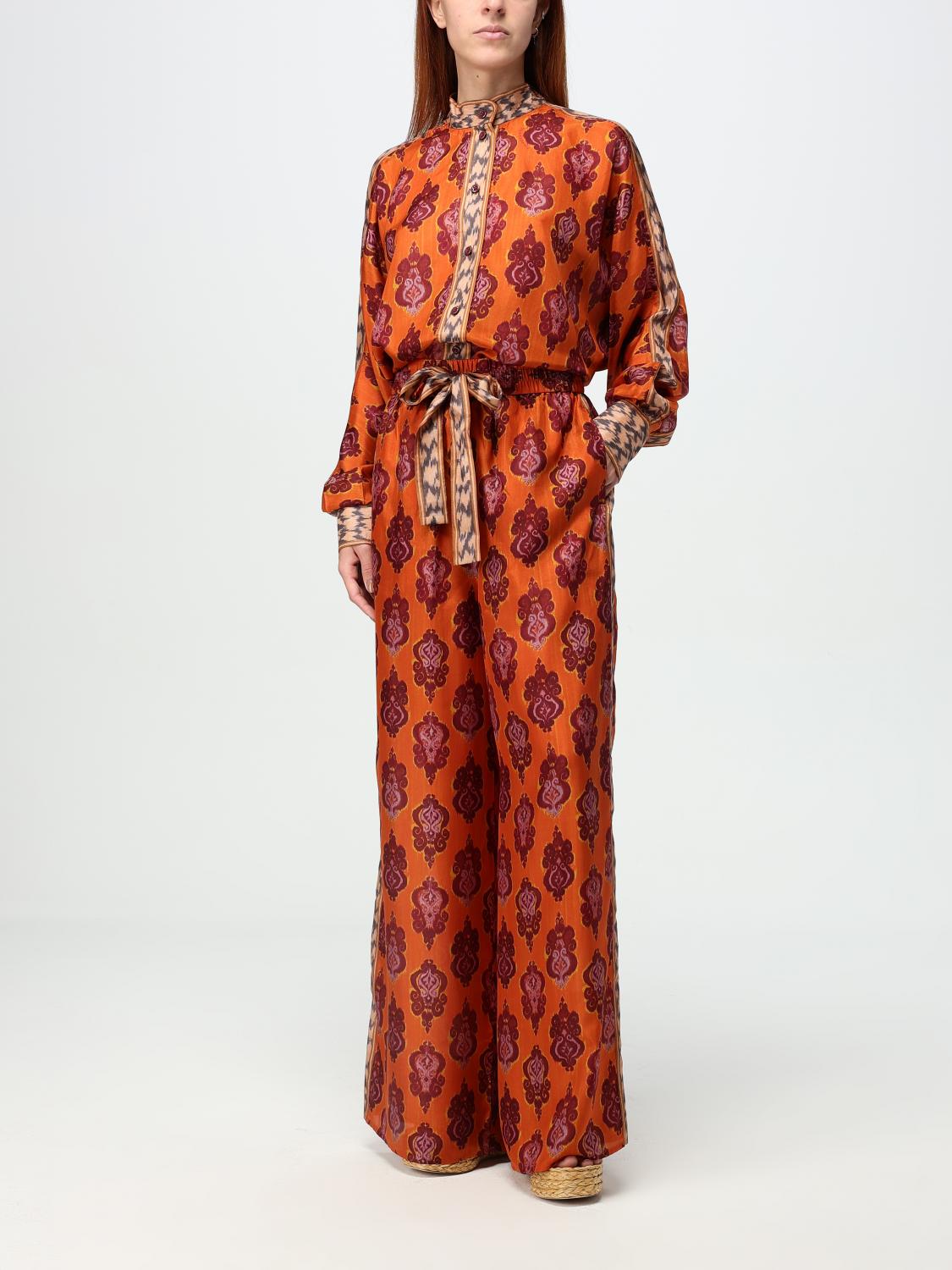 Silk Ikat Print Pants Wide Leg