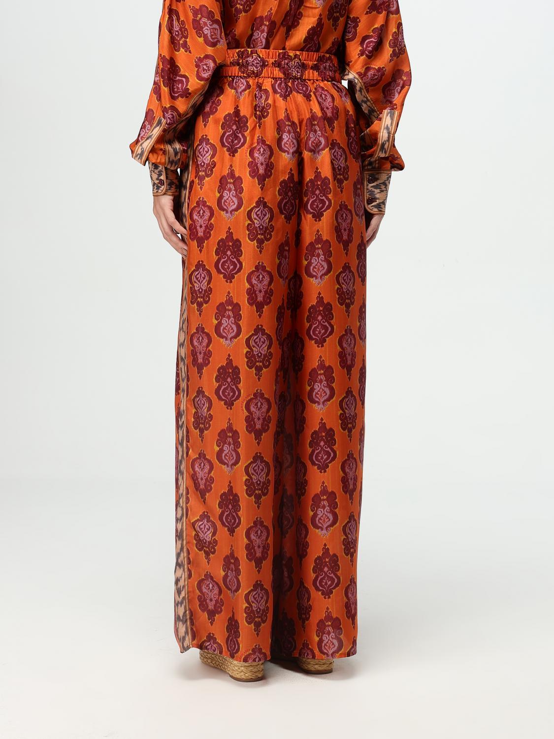 Silk Ikat Print Pants Wide Leg