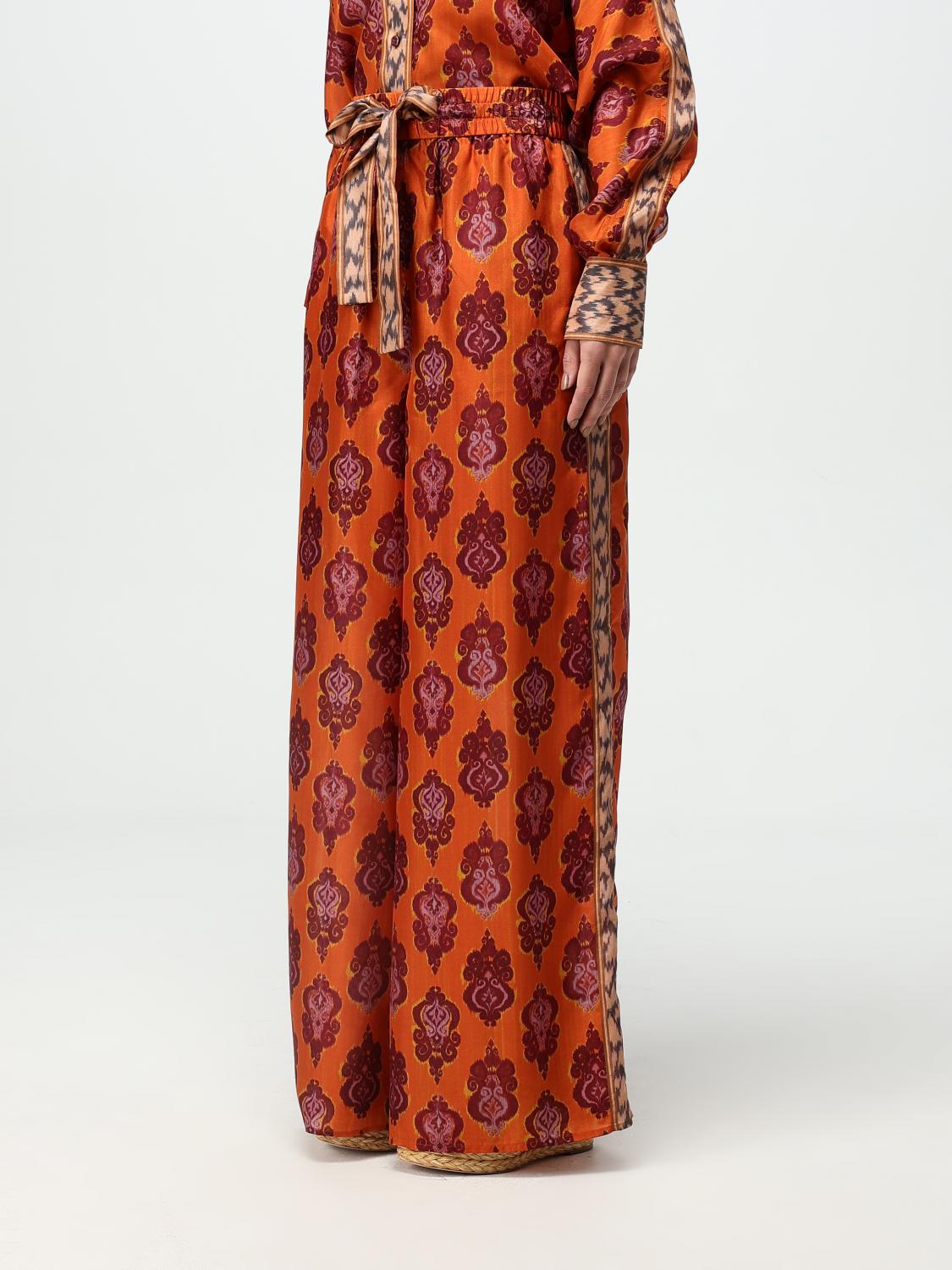 Silk Ikat Print Pants Wide Leg