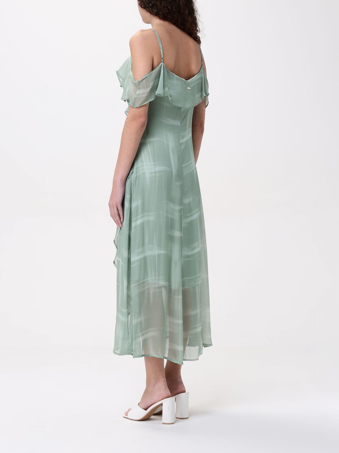 Wrap Midi Dress Ruffled Neckline