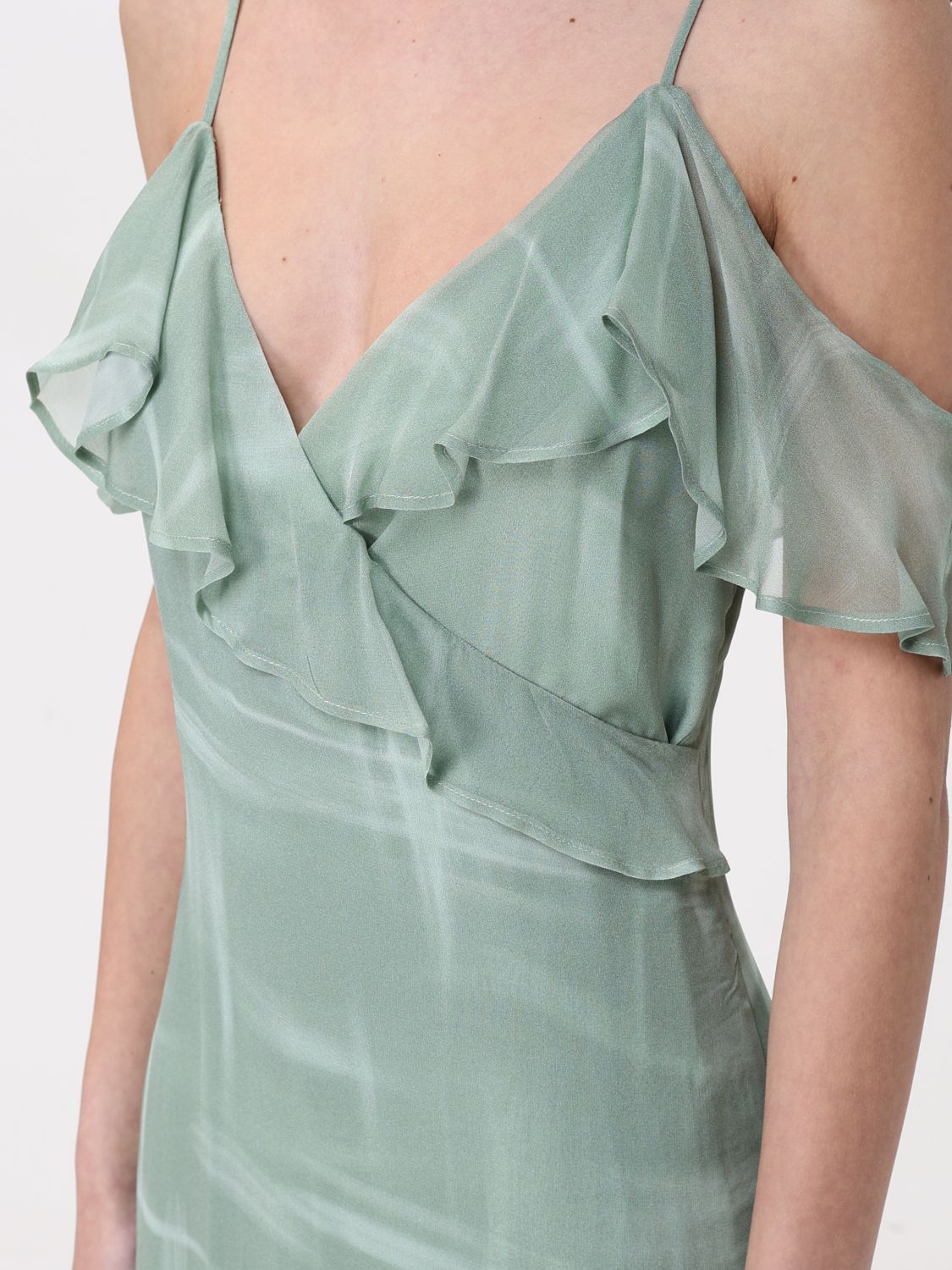 Wrap Midi Dress Ruffled Neckline