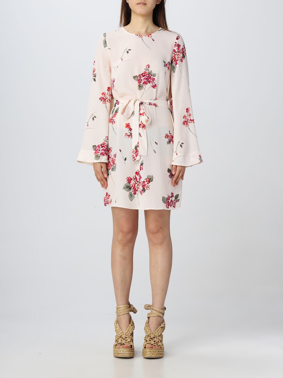 Floral Mini Dress Belted Bell Sleeves