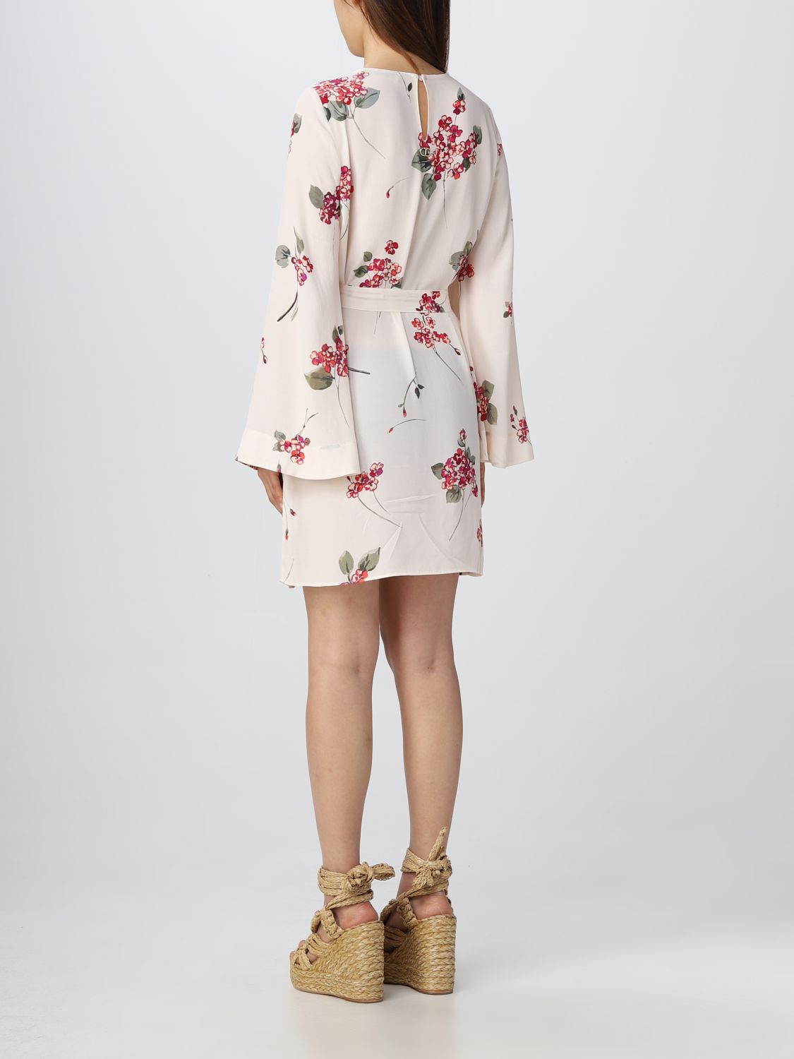 Floral Mini Dress Belted Bell Sleeves