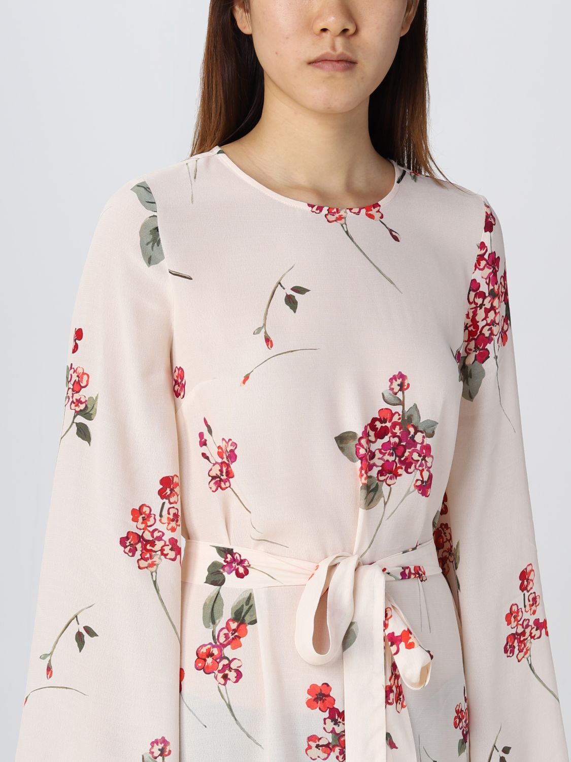 Floral Mini Dress Belted Bell Sleeves
