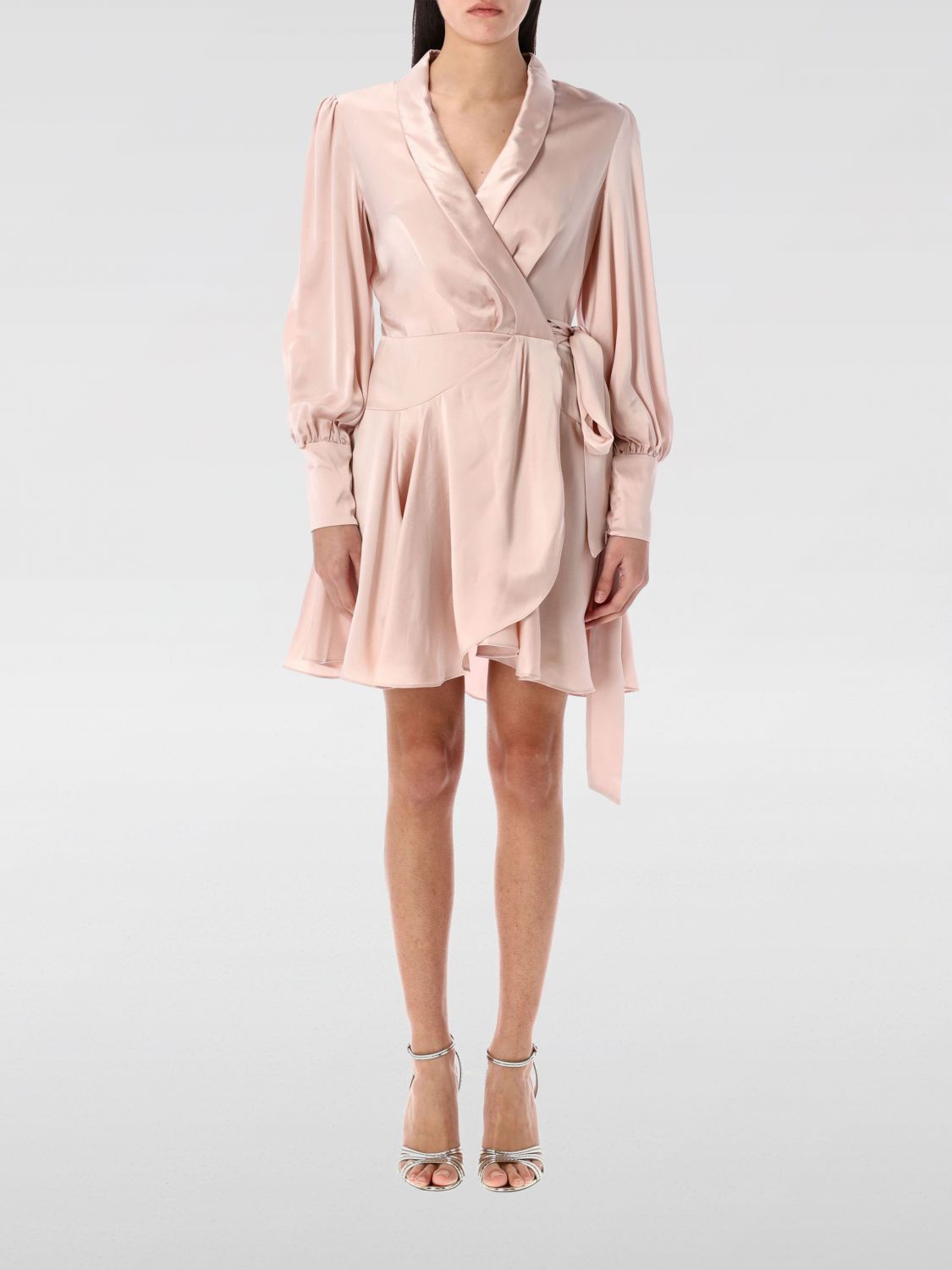 Silk Wrap Mini Dress Ruffled Hem