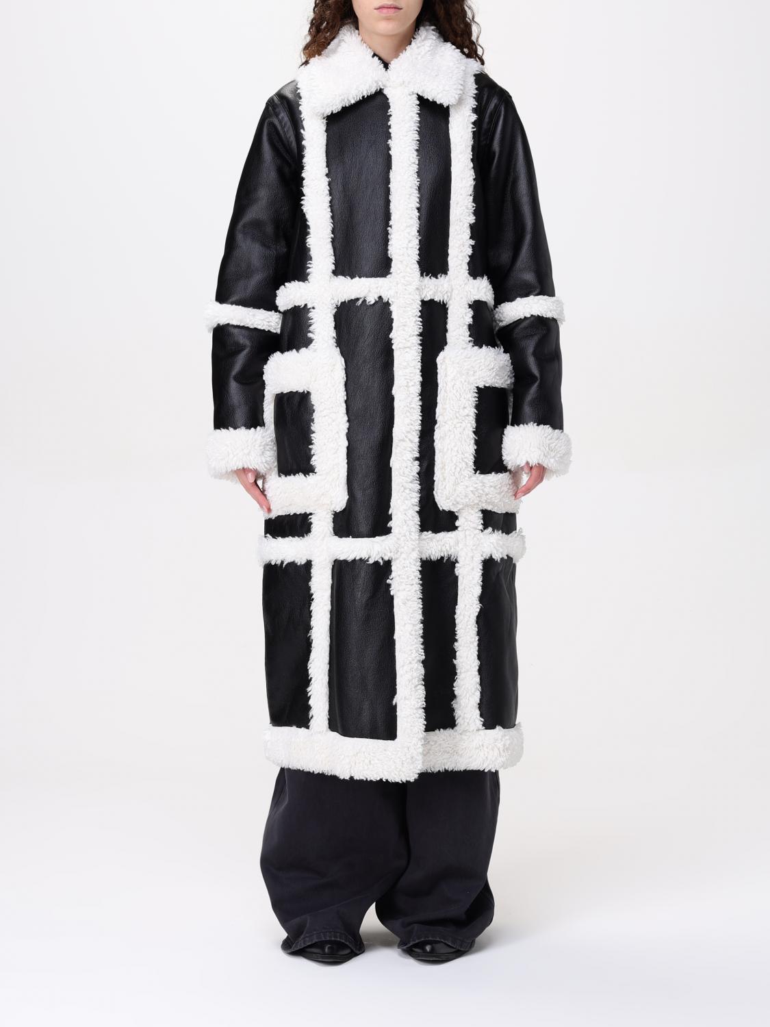 Faux Leather Shearling Panel Coat