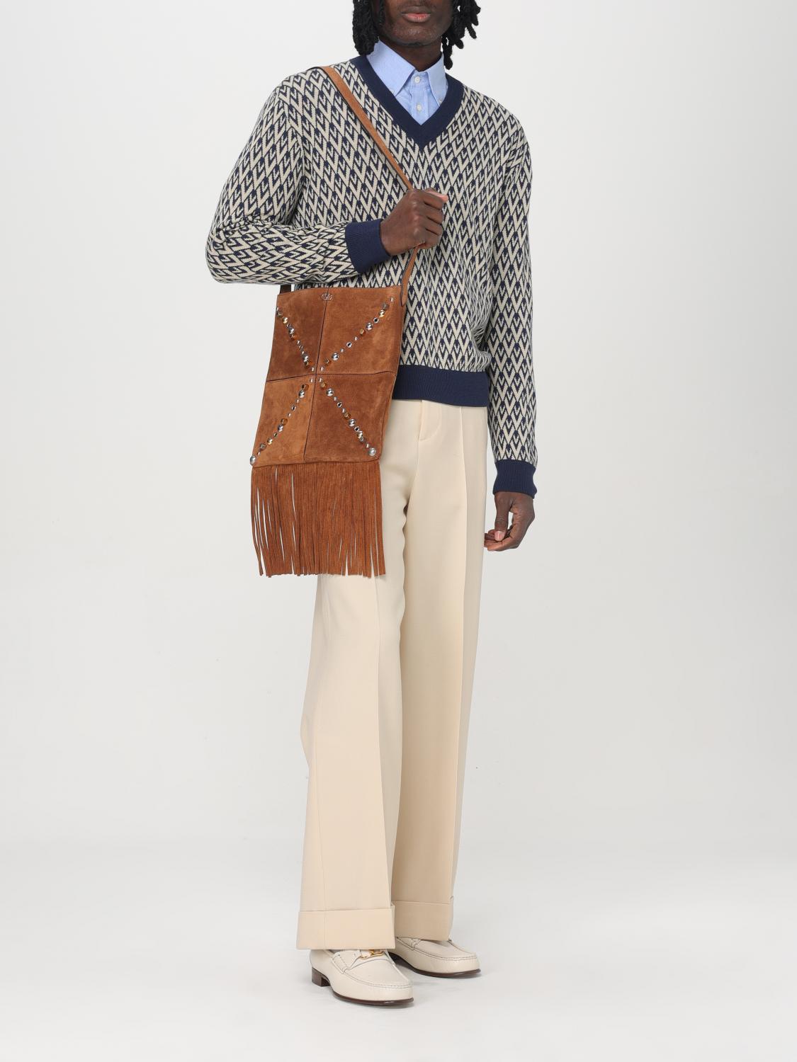 Vneck Geometric Pattern Merino Wool Sweater