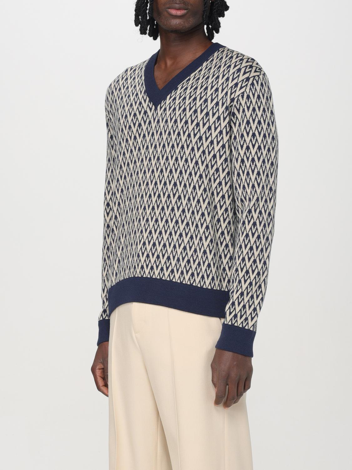 Vneck Geometric Pattern Merino Wool Sweater