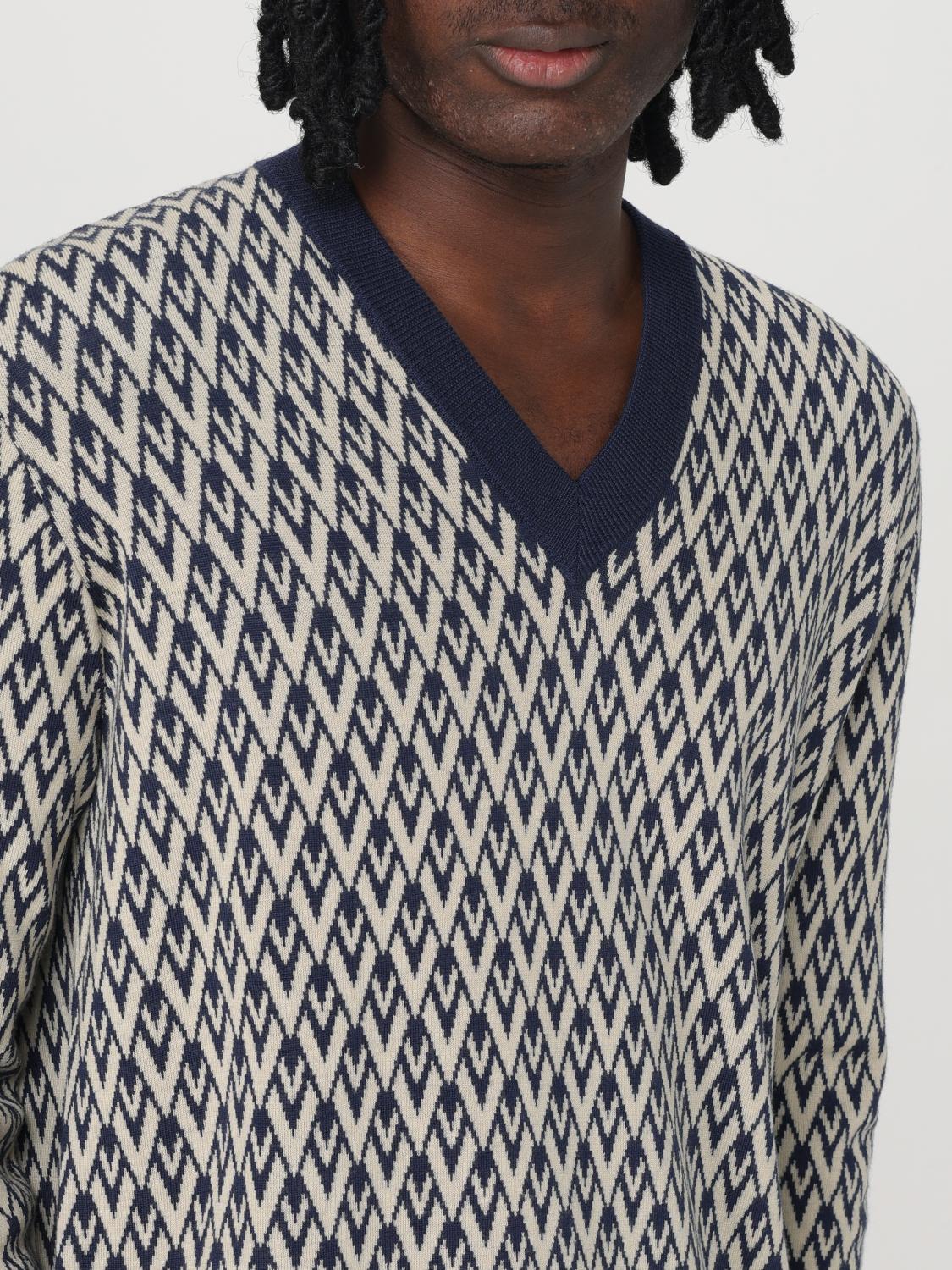 Vneck Geometric Pattern Merino Wool Sweater