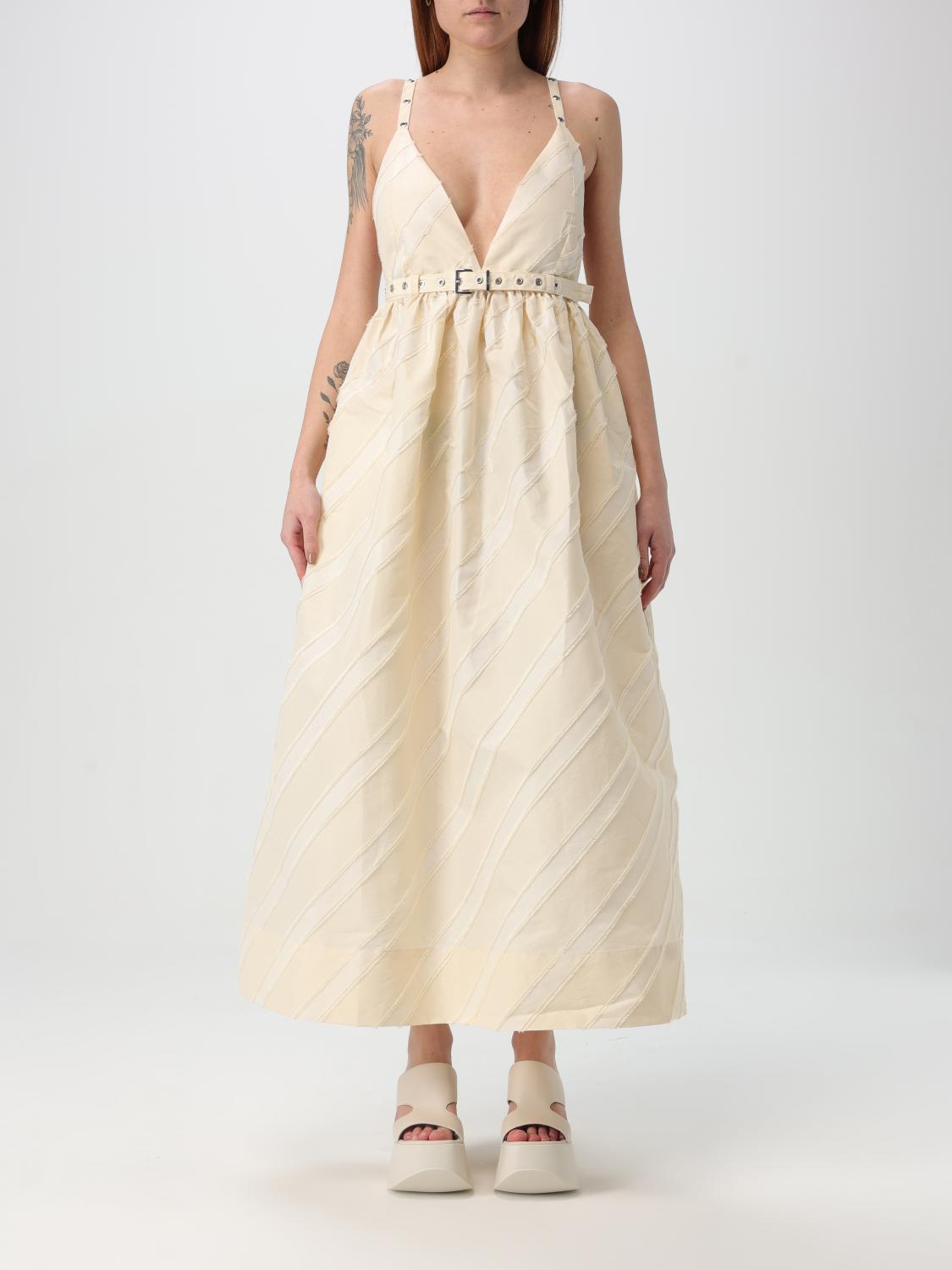 Textured Midi Dress Belted Waist