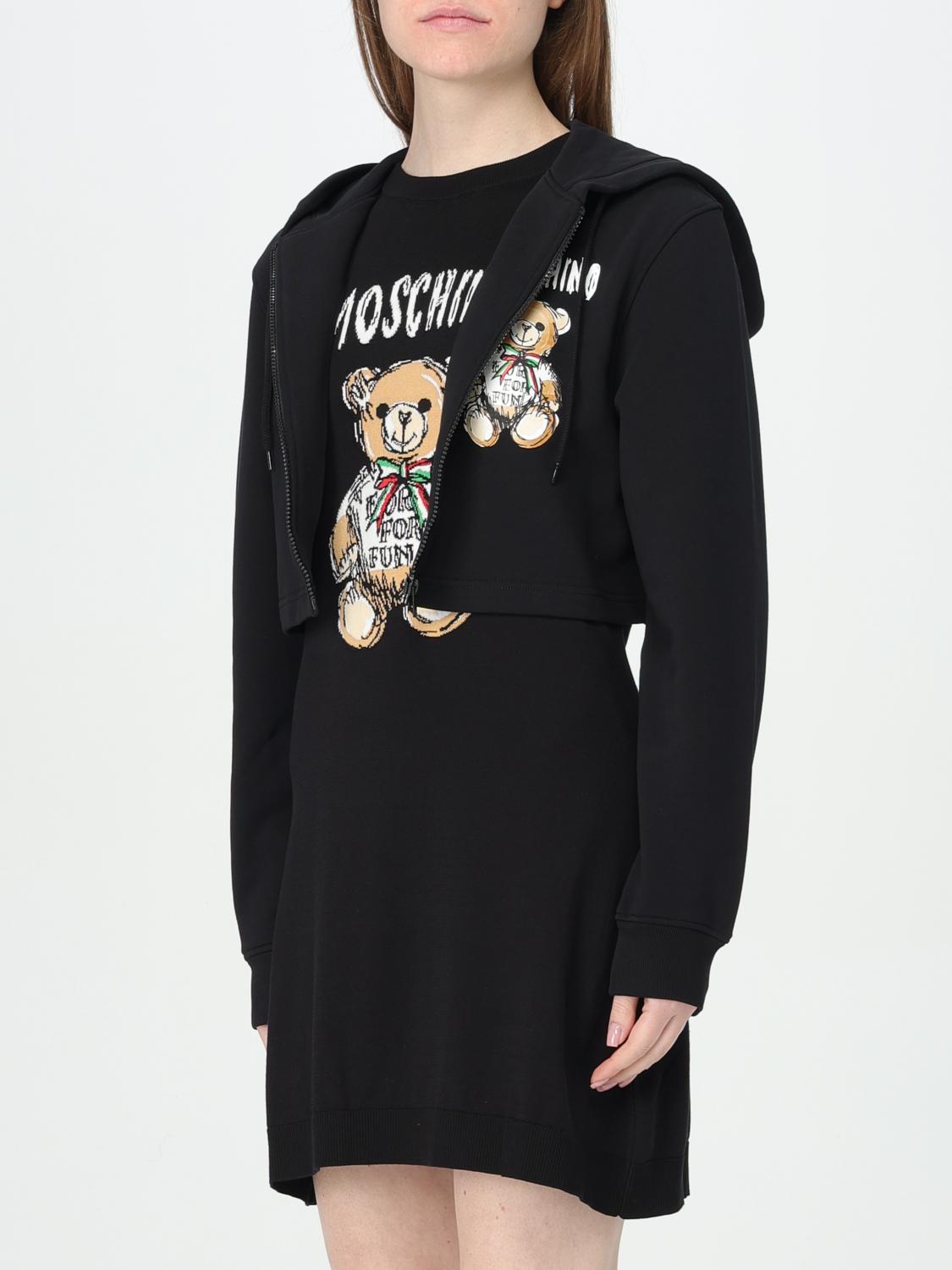 Cropped Hoodie Dress Teddy Bear Print