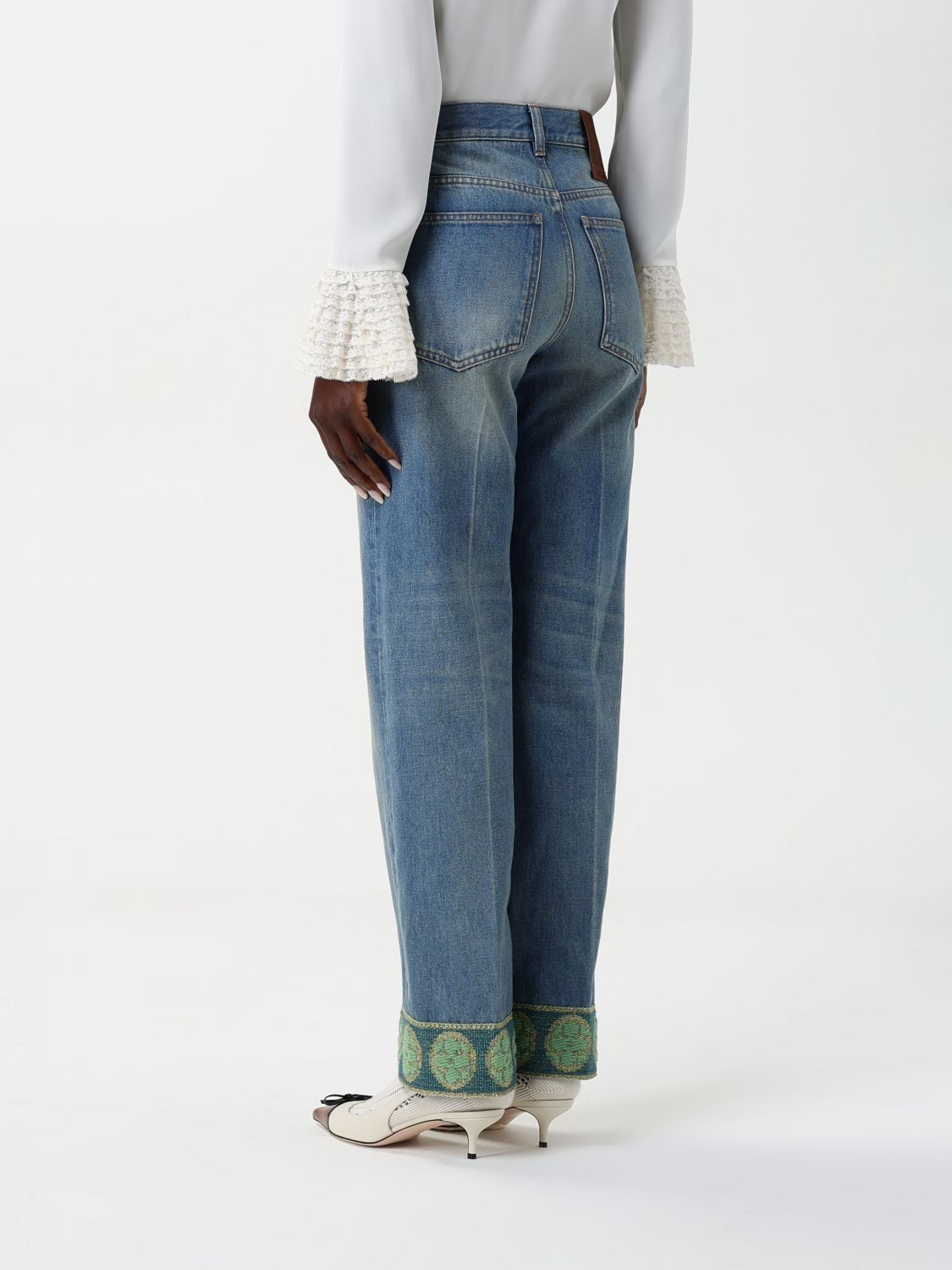 Embroidered Cuff Straight Jeans