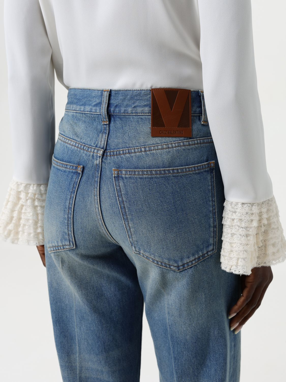 Embroidered Cuff Straight Jeans