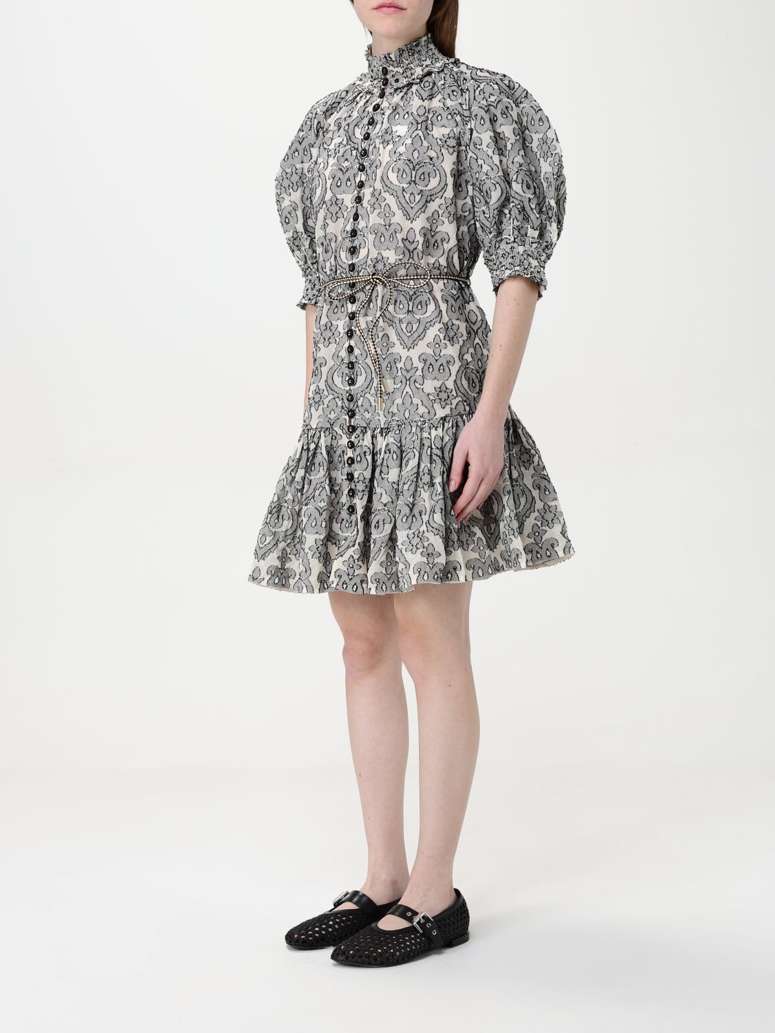 Mini Puff Sleeve Damask Dress