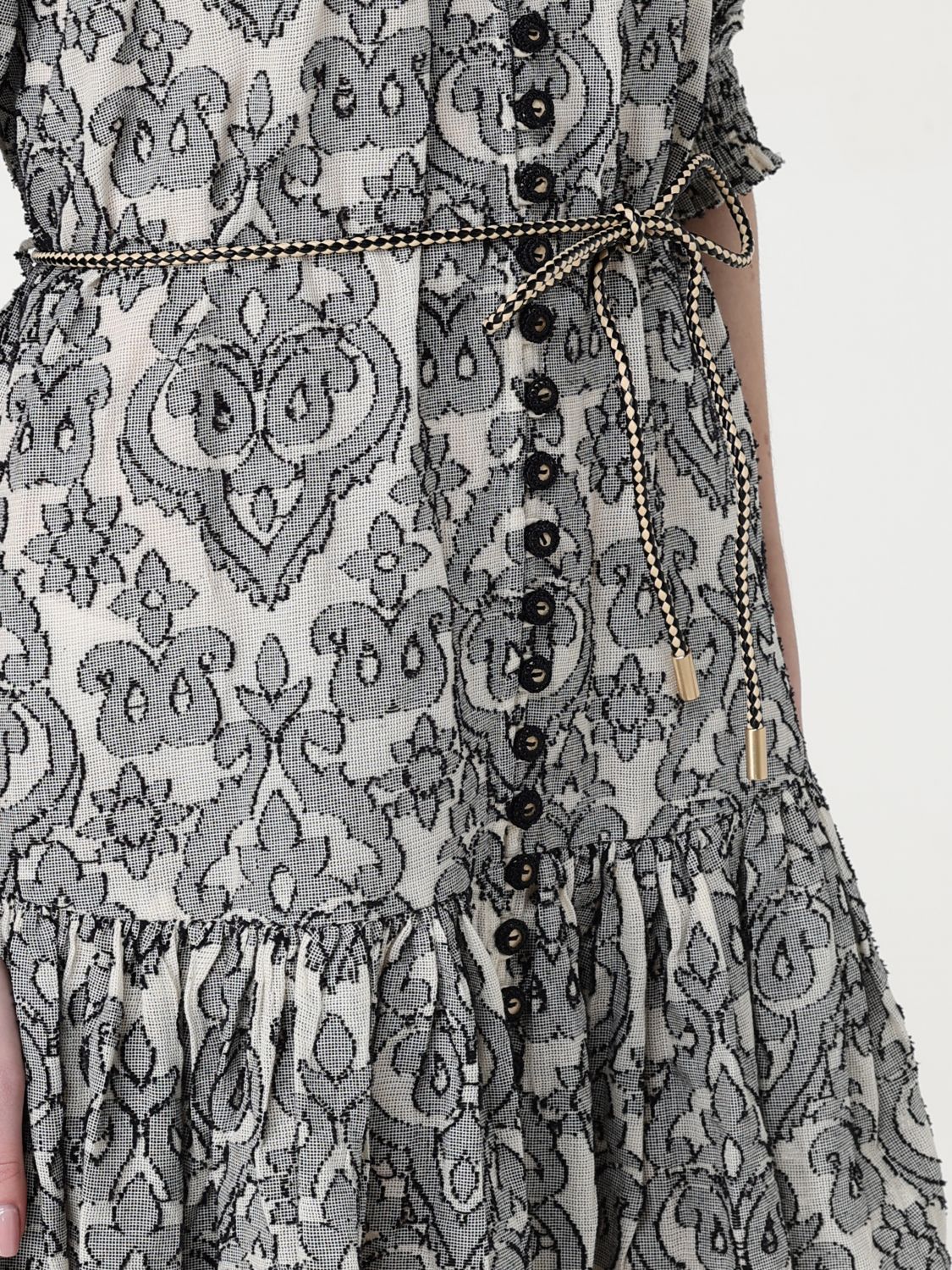 Mini Puff Sleeve Damask Dress