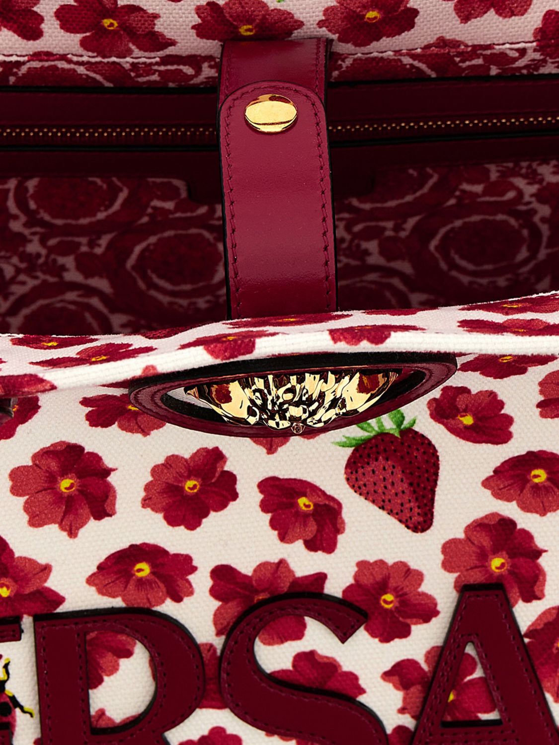 Floral Strawberry Tote Bag