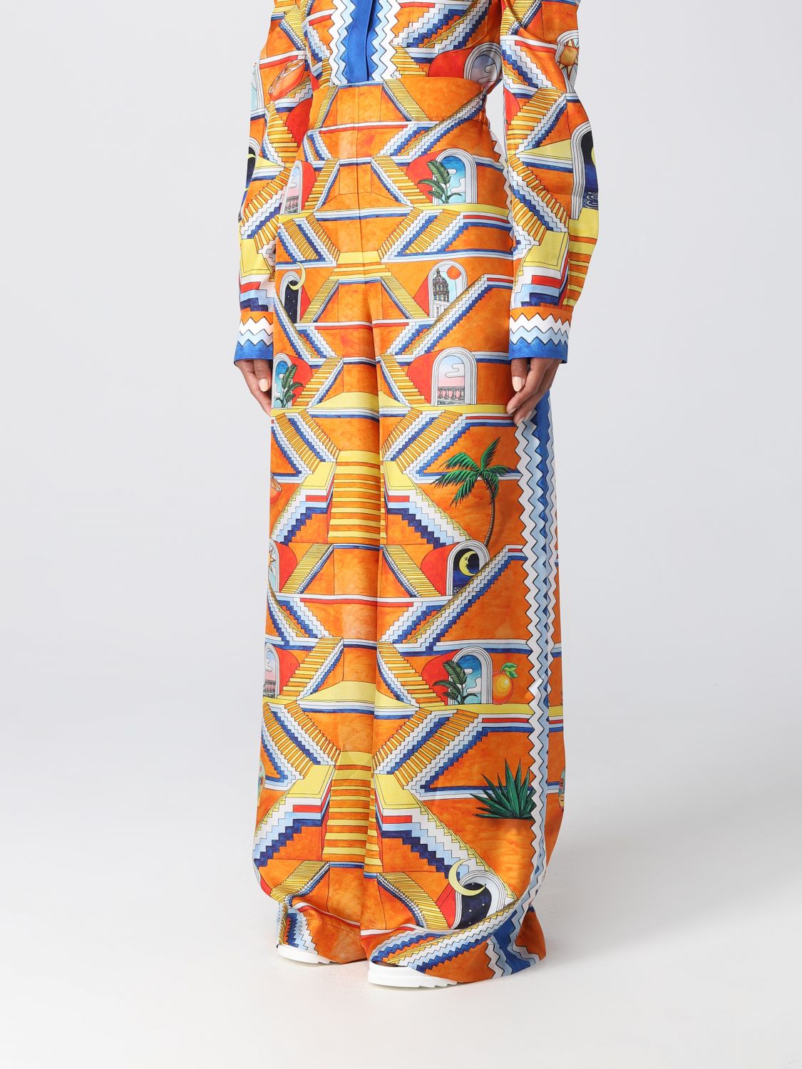 Stairs Print Wide Leg Pants