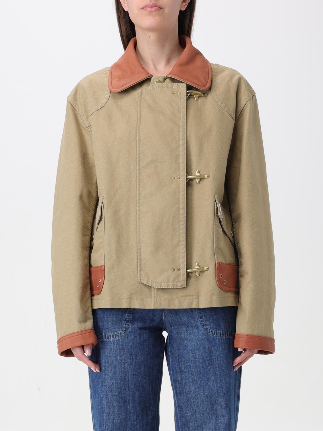 Cotton Jacket Leather Trim Hook Closure