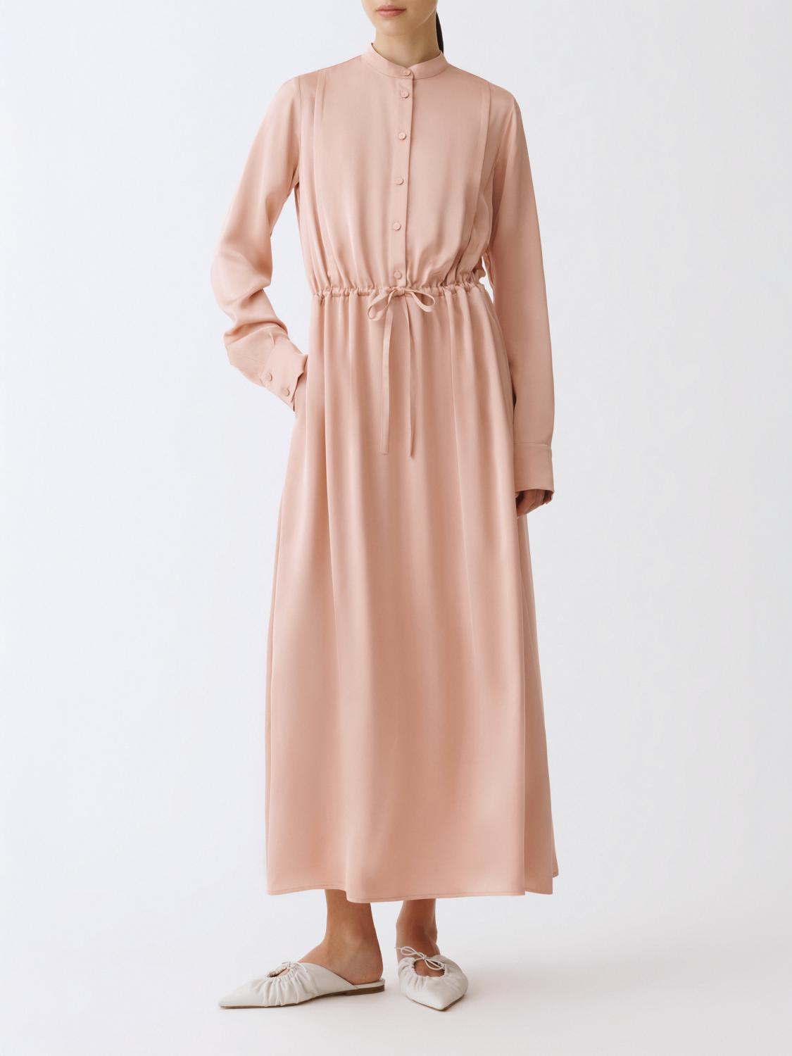 Silk Midi Dress with Mandarin Collar