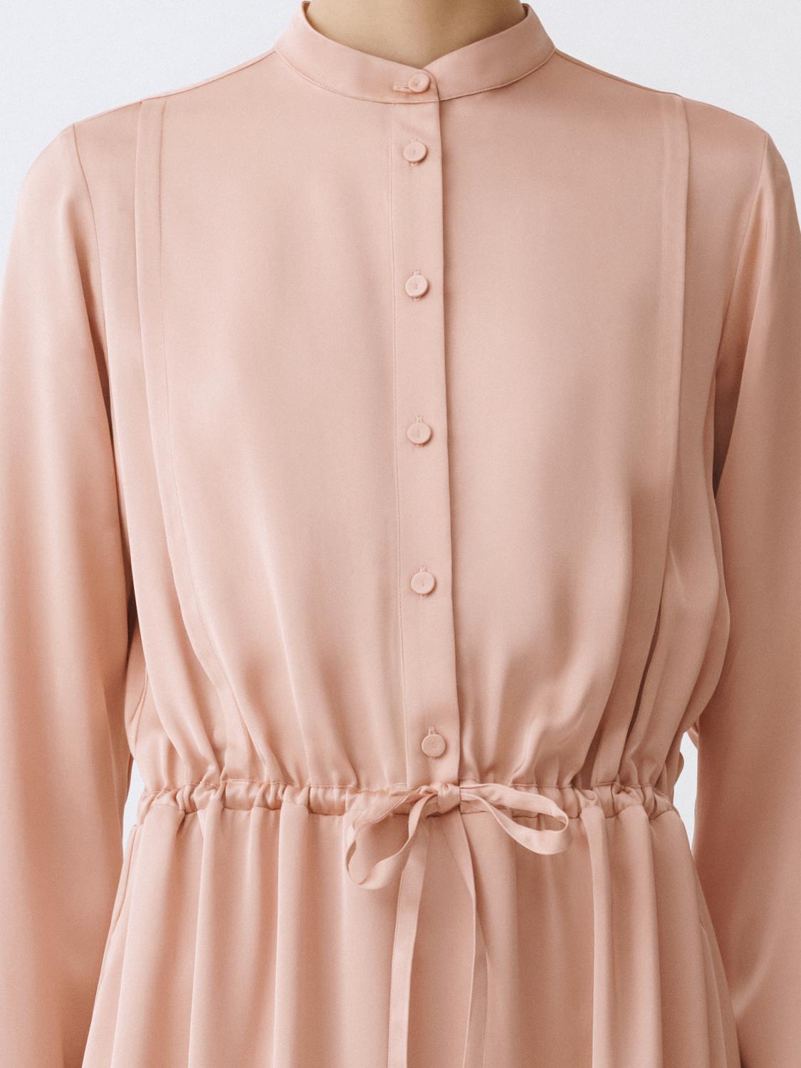 Silk Midi Dress with Mandarin Collar