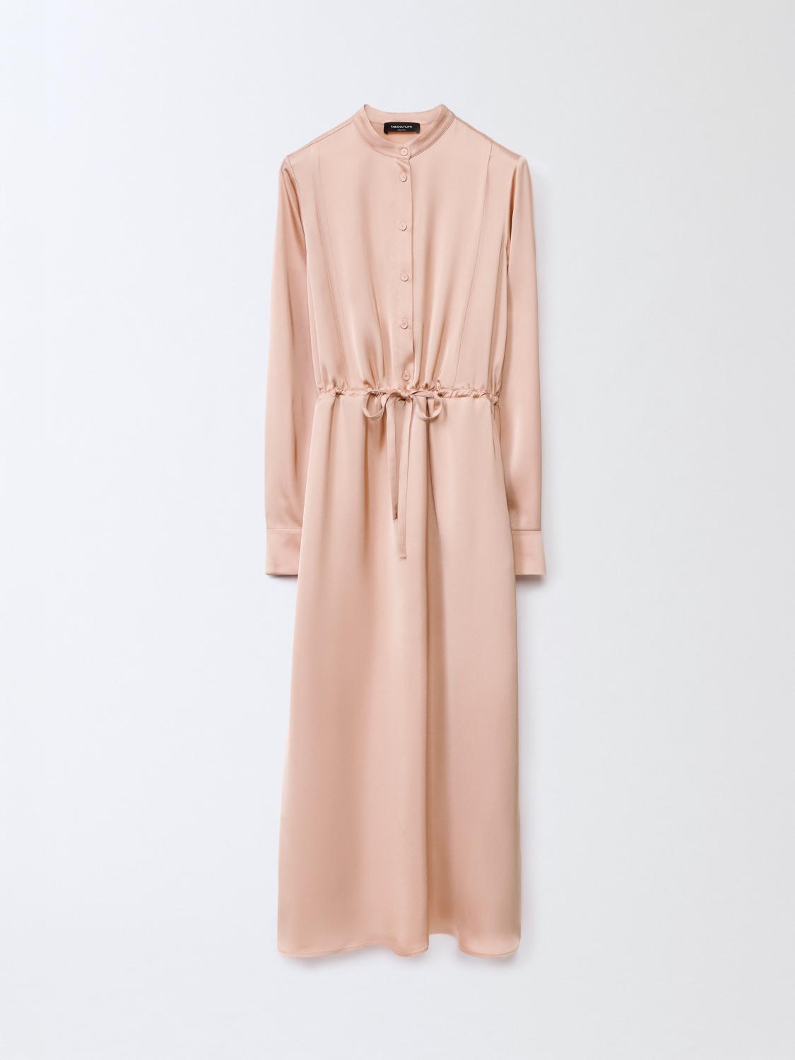 Silk Midi Dress with Mandarin Collar