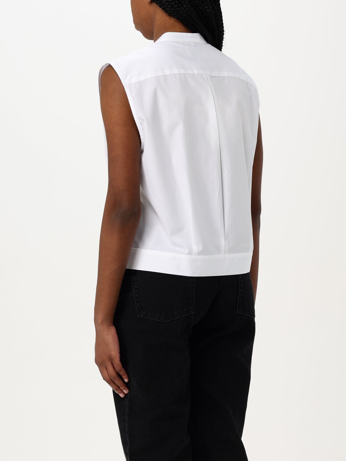 Sleeveless Poplin Shirt Mandarin Collar