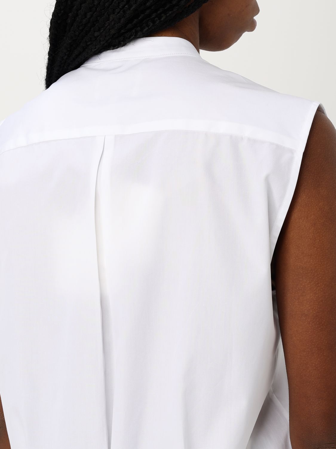 Sleeveless Poplin Shirt Mandarin Collar