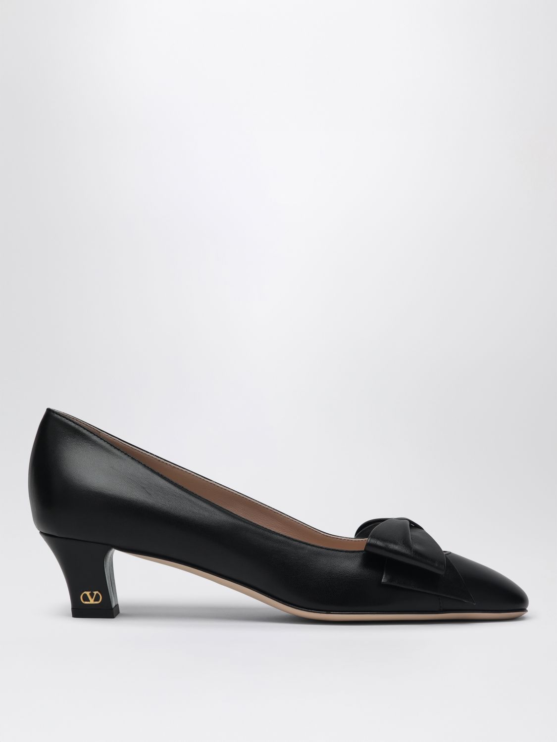 Leather Bow Pumps Low Heel