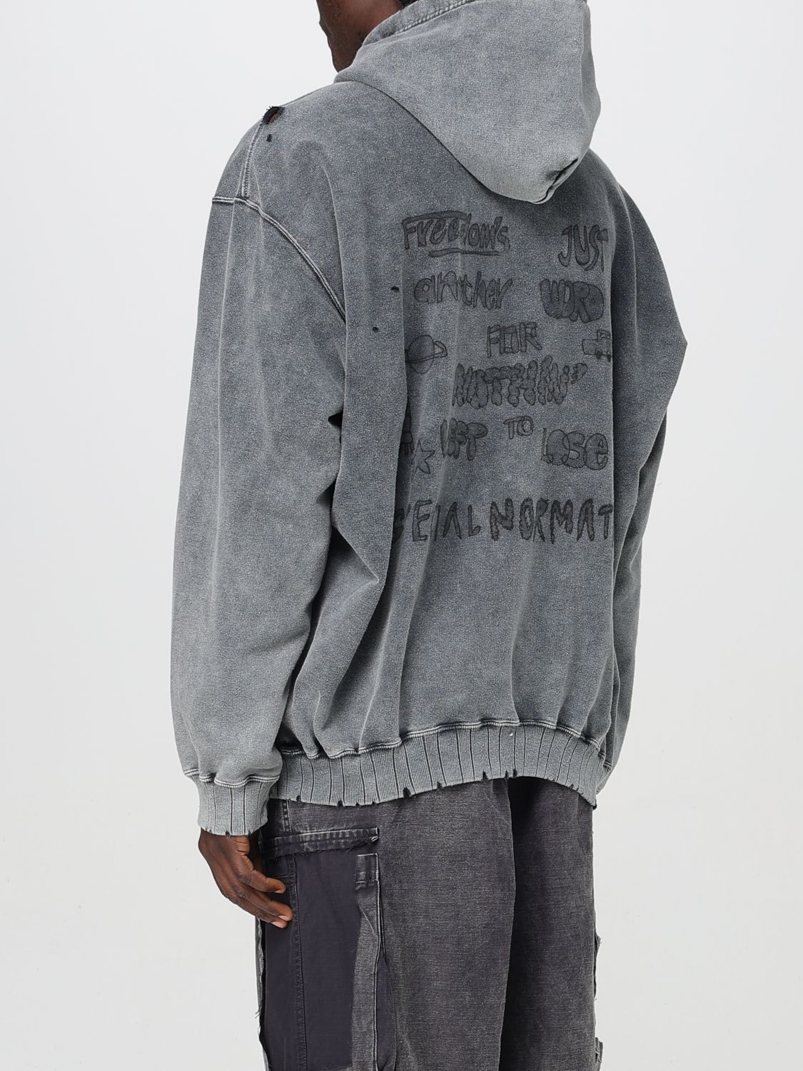 Cat Print Distressed Hoodie