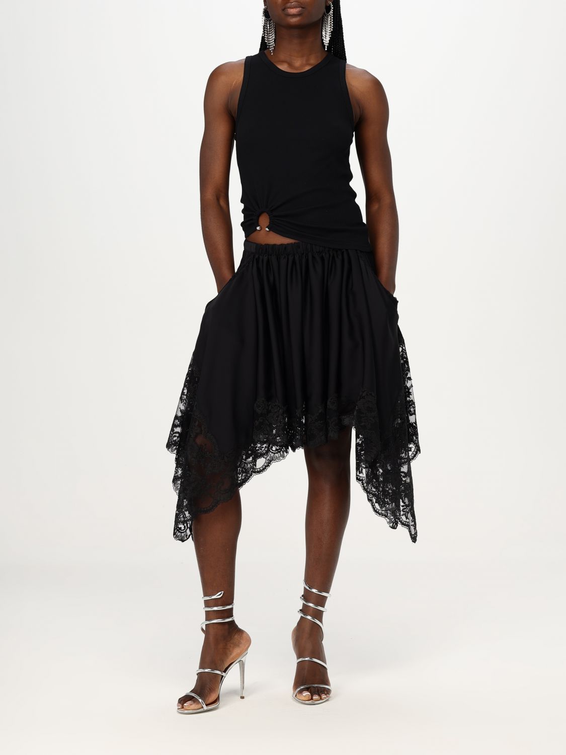 Asymmetrical Lace Overlay Skirt