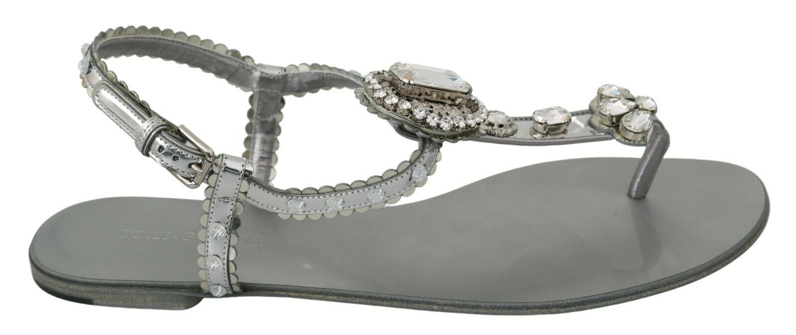 Dolce & Gabbana Crystal Embellished Leather Sandals - Silver