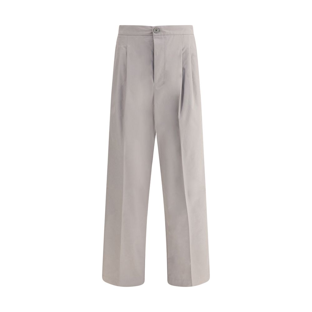 Wide-Leg Cotton Pants with Front Button Closure and Functional Pockets