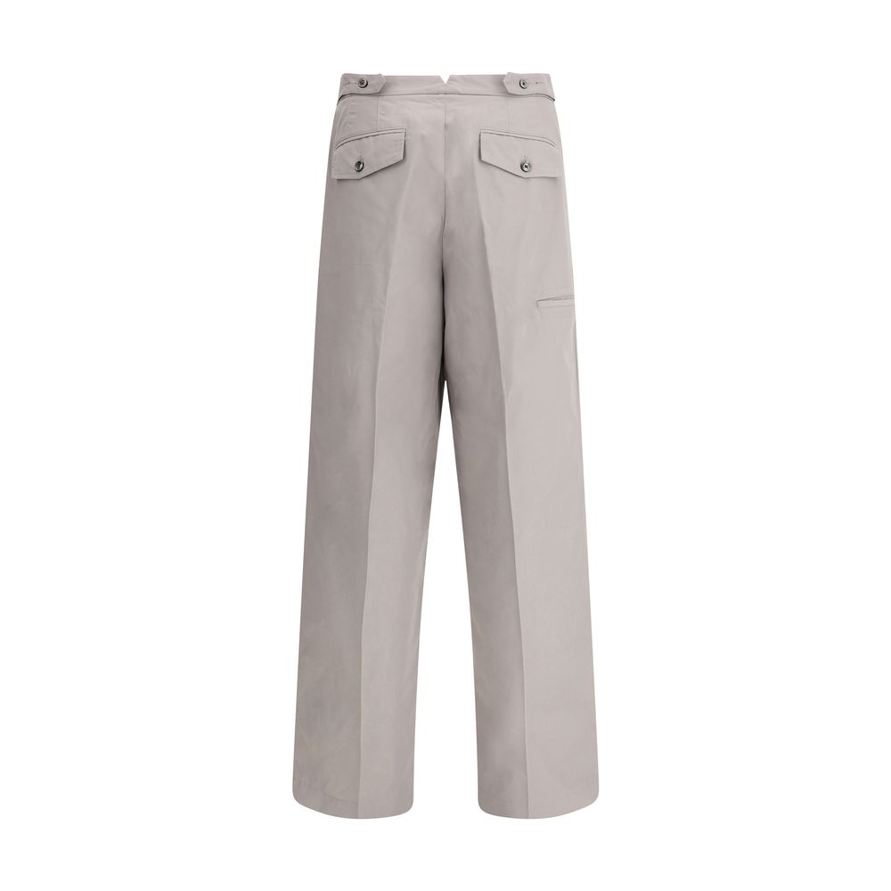Wide-Leg Cotton Pants with Front Button Closure and Functional Pockets