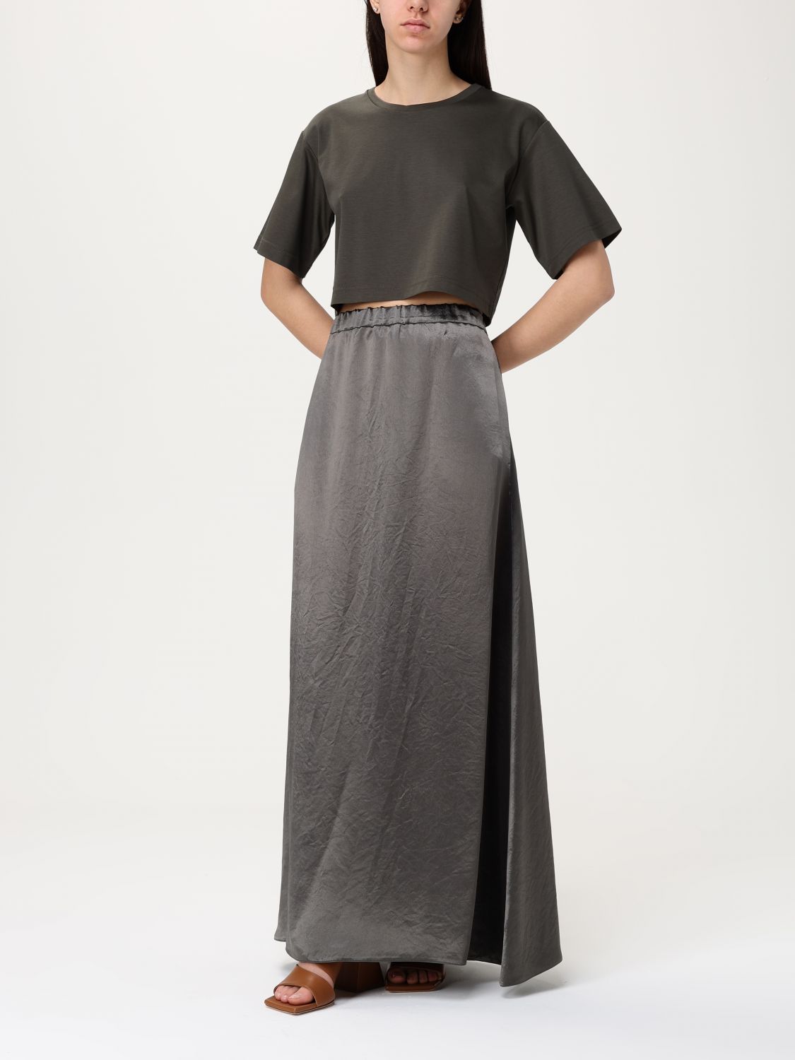 Crinkled Satin Maxi Skirt