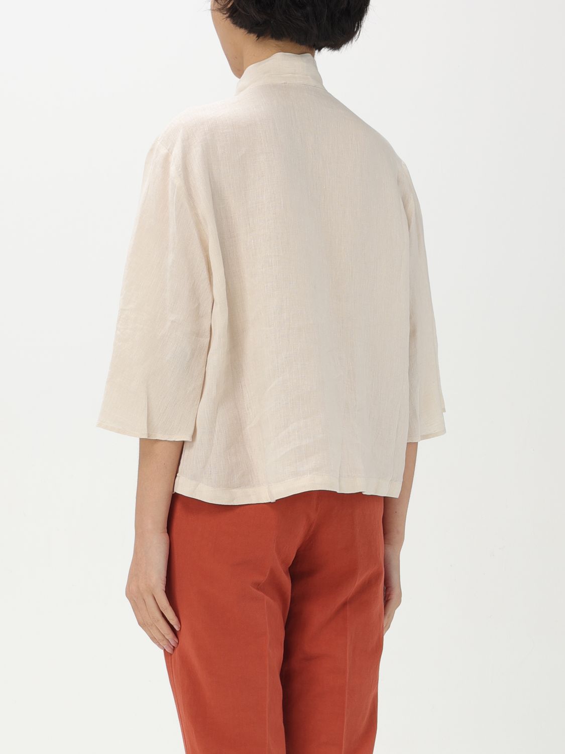 Linen Blouse Tie Neck 34 Sleeves