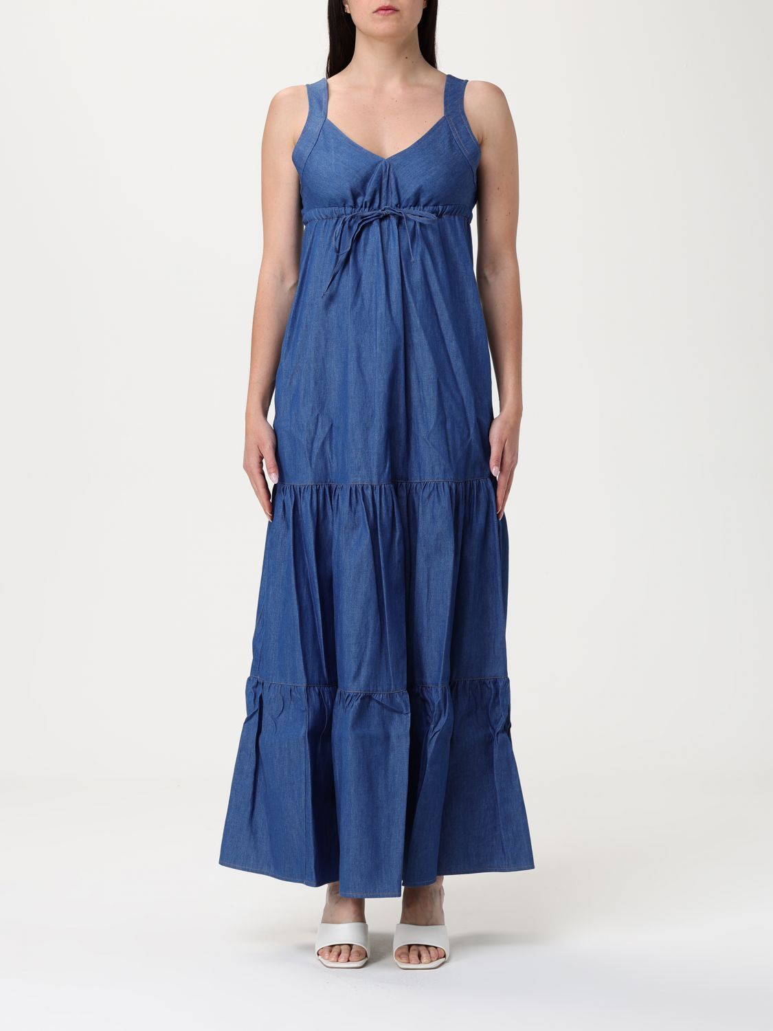 Tiered Denim Maxi Dress